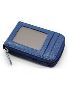 Mens Rrid Blocking Real Leather Wallet Credit Card Holder Coin Purse - Blue