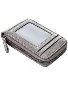 Mens Rrid Blocking Real Leather Wallet Credit Card Holder Coin Purse - Grey