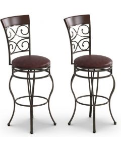 Set of 2 PU Leather Swivel Bar Stools with Footrest