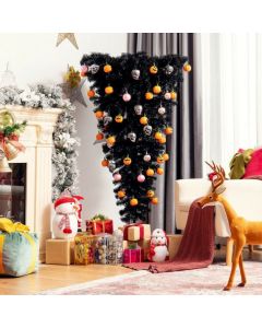 5Ft Black Xmas Artificial Tree with LED Lights and Foldable Metal Stand