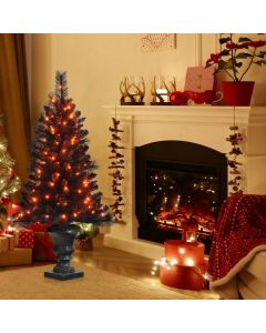 4ft Black Xmas Entrance Tree with 100 Orange LED Lights