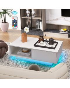 LED Coffee Table with 20 RGB Light Colors and Storage Shelf