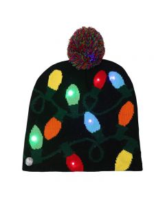 Christmas LED Light Winter Warm Beanie Cap New Year Party Santa Knitted Hat Decoration for Adult - Lantern