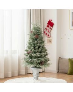4ft Snowy Realistic Entrance Tree with Pinecones and LED Lights