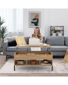 Lift Top Coffee Table with Large Hidden Compartment and 3 Open Cubbies