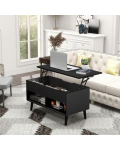 Lift Up Top Coffee Table with Hidden Storage Compartment and Open Shelf