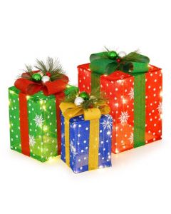 3 PCS Lighted Christmas Gift Box Decoration