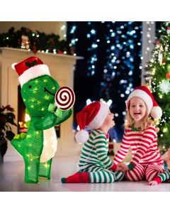 Lighted Dinosaur Christmas Decoration with Warm-White LED Lights