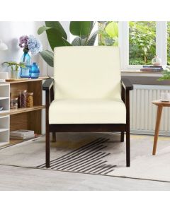 Modern Upholstered Linen Fabric Accent Sofa Chair with Wooden Armrest