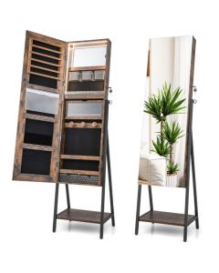 Lockable Floor Jewelry Armoire Organizer with Full-Length Mirror