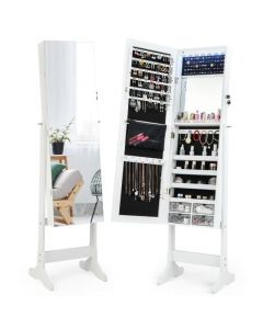 Lockable Jewelry Armoire Organizer with Rimless Full-Length Mirror