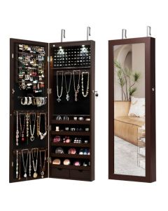 Lockable Jewelry Cabinet with Full Length Mirror and LED Lights