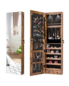 Lockable Wall Mounted Jewelry Armoire with Full Length Mirror and LED Lights