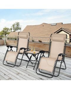 3 Pieces Zero Gravity Lounge Chair Set with Tea Table