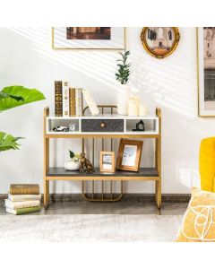 Faux Marble Console Table with Drawer Shelves and Compartments