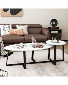 Set of 2 Modern Faux Marble Oval Round Coffee Table for Home Office