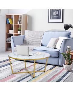 Modern Accent Faux Marble Round Coffee Table for Living Room Bedroom Office
