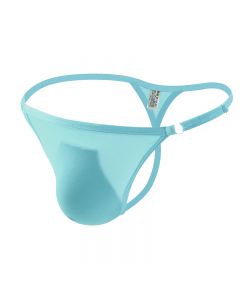 Mens Comfortable T-Back Bikini Briefs and Thongs Translucent G-String Underwear - Light Blue