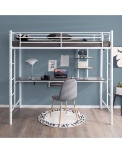 Metal Bunk Bed Frame High Sleeper with Desk and Storage Shelves