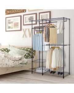 Metal Clothes Rack with 3 Hanging Rails and Shelves for Bedroom