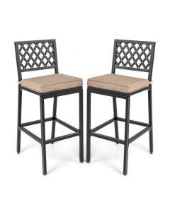 Set of 2 Metal Frame Patio Bar Stools with Detachable Cushion and Footrest