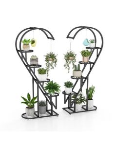 5-Tier Metal Heart-shaped Plant Stand with Hanging Hooks