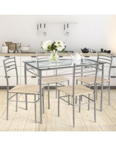 5 Piece Metal Kitchen Dining Table and Chair Set for Bar Restaurant