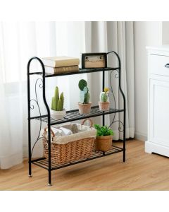3-Tier Scrollwork Design Metal Plant Stand for Balcony Garden Yard