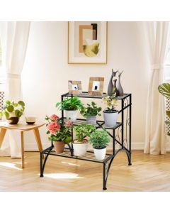 3 Tiers Metal Plant Stand Ladder Flower Pots Outdoor Display Shelf