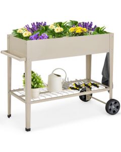 Metal Raised Garden Bed with Wheels Handle and Bottom Shelf