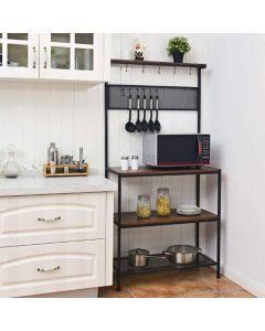 Microwave Oven Stand Organizer with Hooks and Open Shelves