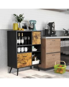 Mid-century Buffet Sideboard with 2 Drawer and 4 Open Compartments
