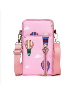 Women Mini Cross-body Mobile Phone Shoulder Bag Pouch Case Handbag Purse Wallet - Pink Balloon