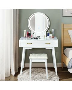 Vanity Mirrored Dressing Table and Stool with 2 Drawers