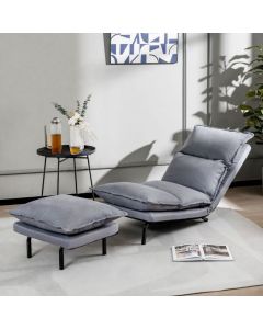 Modern Armless Accent Chair with Ottoman and Adjustable Backrest
