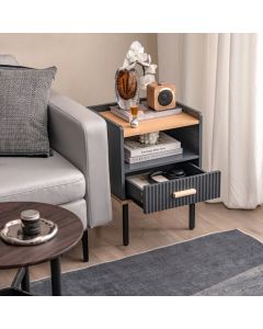 ModernBedside Table with Open Shelf and Solid Metal Legs