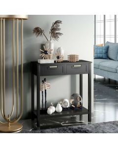 Retro Accent Sofa Table with Open Storage Shelf