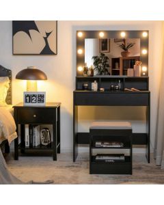 Modern Dressing Table Set with LED Lights Mirror and Drawer