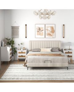 Modern End Table Bedside Table with 2 Rattan Decorated Drawers for Living Room & Bedroom