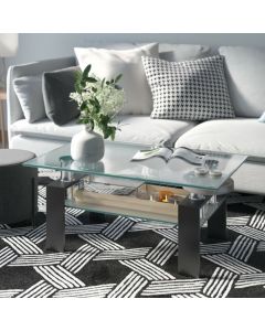 Tempered Glass Coffee Table with Storage Shelf for Home Office