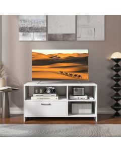 Modern Media Console Table with 3 Open Compartments and 1 Storage Drawer-White