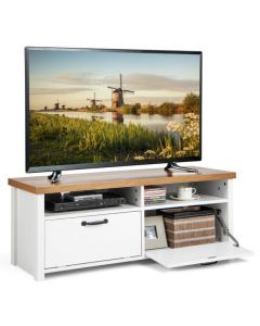 Modern TV Console Table with 2 Open Shelves and 2 Enclosed Cabinets