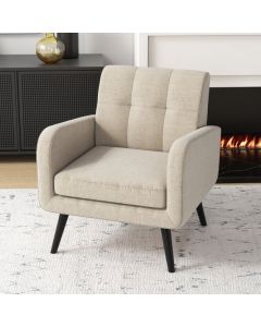 Mid-Century Modern Upholstered Accent Chair with Rubber Wood Legs