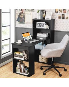 Modern 3-in-1 Wooden Computer Desk with 6-Tier Storage Bookshelves