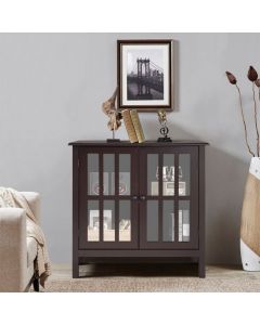 Modern Wooden Storage Cabinet with 2 Tempered Glass Doors