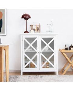 Modern Wooden Storage Cabinet with Adjustable Shelves and 2 Glass Doors