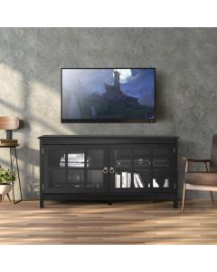 Modern Wooden TV Stand with Tempered Glass Doors for TVs up to 50''