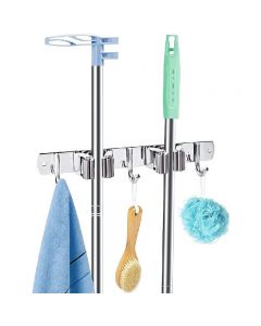 Wall Mounted Mop Brush Broom Organizer Hanger Holder Storage Rack Kitchen Tool - 3 hooks 2 clips