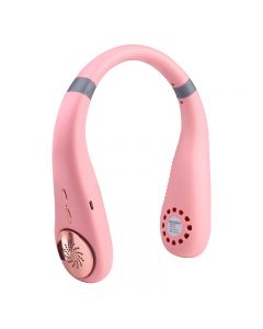 2400mAh with Lights Neckband Bladeless Lazy Fan Neck Hanging Cooler USB Rechargeable - Pink