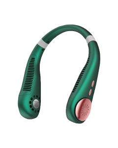 2400mAh with Lights Neckband Bladeless Lazy Fan Neck Hanging Cooler USB Rechargeable - Green